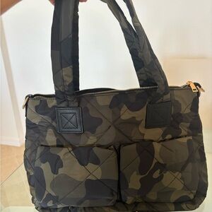 Camouflage Quilted  Nylon Tote Bag with the removable strap.